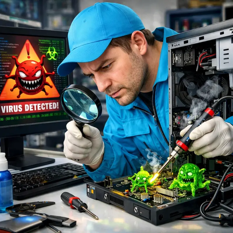 Вылечить компьютерный вирус в Клину